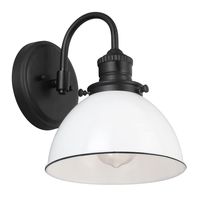 Design House Savannah Rustic Farmhouse Wall Light, Dimmable, Matte Black, White Metal Shade, 8 in x 9.5 in x 10.13 in, 588293 - Image 1